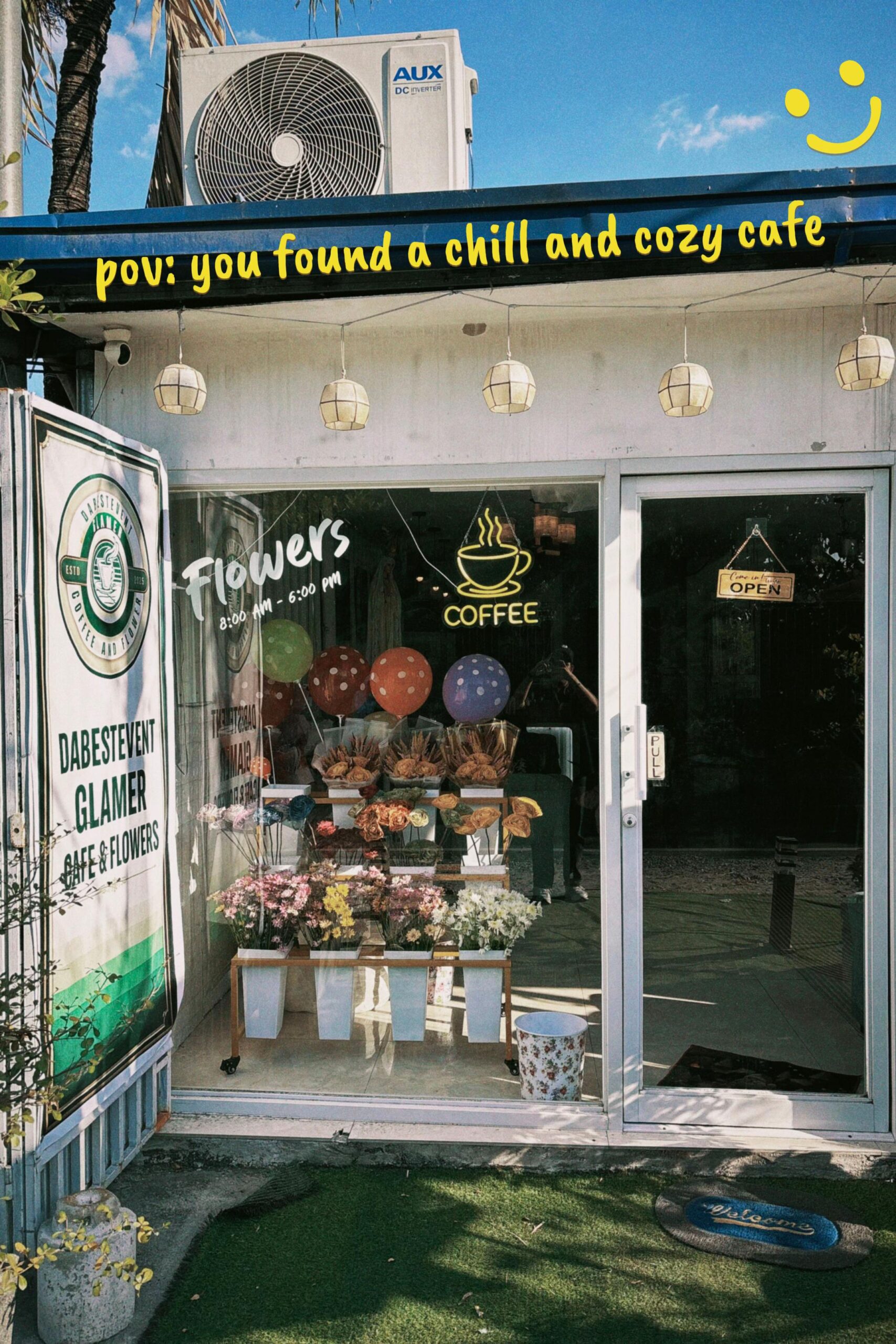 Dabestevent Glamer Flowers and Cafe storefront with flowers and coffee sign in Magalang Pampanga
