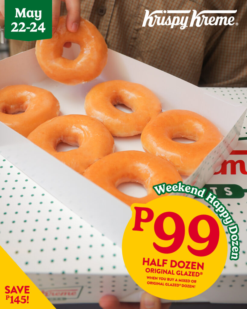 Krispy Kreme Philippines promotional image showing ₱99 Original Glazed donut promo from May 22 to 24